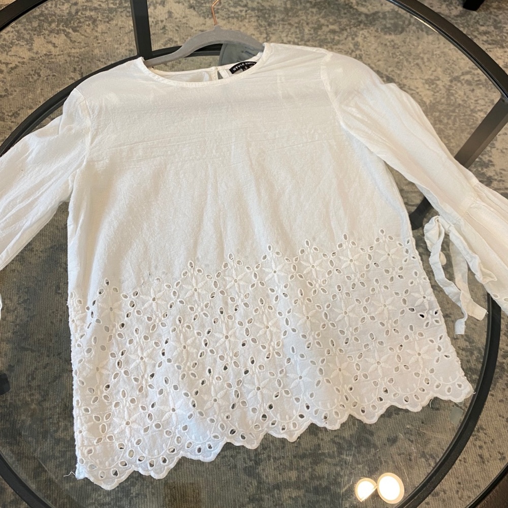 White Embroidered Blouse with Bell Sleeves - Picture 4 of 4